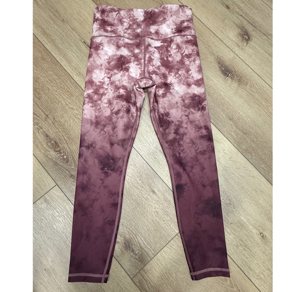 Athleta Elation Printed 7/8 Tight Mauve Burgundy Tie Dye Leggings Womens Small